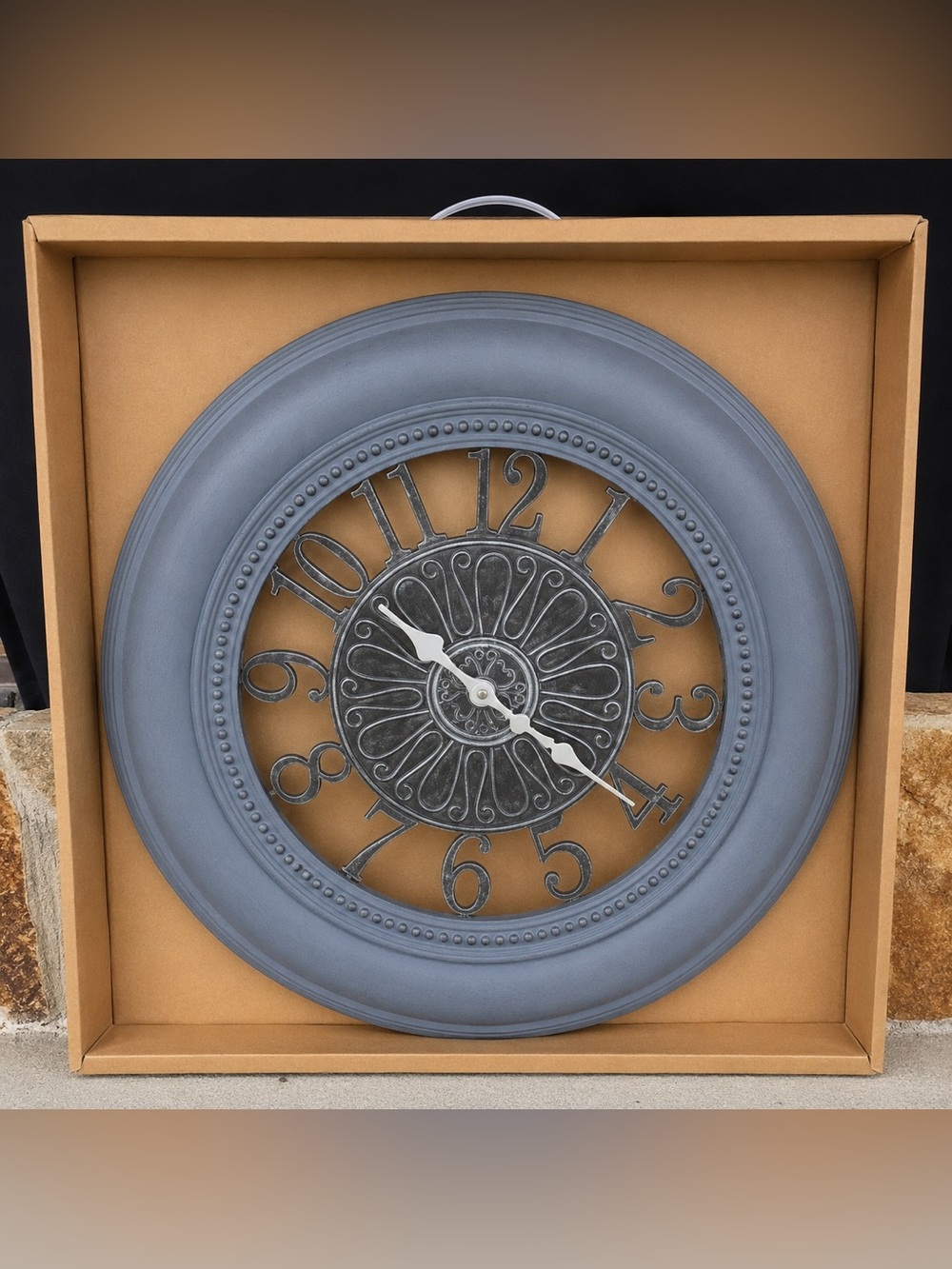 30” Oversized Rustic Farmhouse Wall Clock Gray Blue Gallery Style Decor
